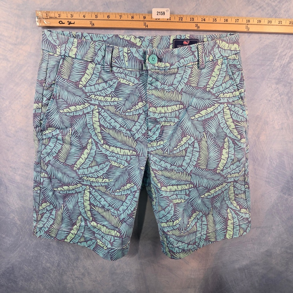 Vineyard Vines Mens 33 Breaker Shorts Blue Green Tropical Palm Leaf Print Cotton